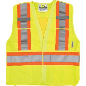 Traffic Safety Vest - High Visibility Lime-Yellow, Orange & Silver, 2X-Large/3X-Large, Large/X-Large, Polyester, Meets/Exceeds CSA Z96 Class 2 - Level 2