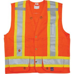 Surveyor Safety Vest - High Visibility Orange, Yellow & Silver, Large, Small, Medium, X-Large, 2X-Large, 3X-Large, 4X-Large, Polyester, Meets/Exceeds CSA Z96 Class 2 - Level 2