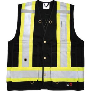 Fire Retardant Surveyor Safety Vest - Black, Yellow & Silver, Large, Small, Medium, X-Large, 2X-Large, 3X-Large, 4X-Large, Cotton, Meets/Exceeds CSA Z96 Class 1 - Level FR, CSA and ASTM