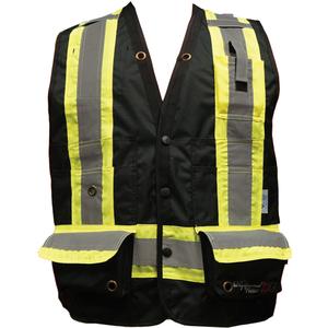 Fire Retardant Surveyor Safety Vest - Black, Yellow & Silver, Large, Small, Medium, X-Large, 2X-Large, 3X-Large, Polyester, Meets/Exceeds CSA Z96 Class 1 - Level FR, Yellow/Silver, CSA and ASTM