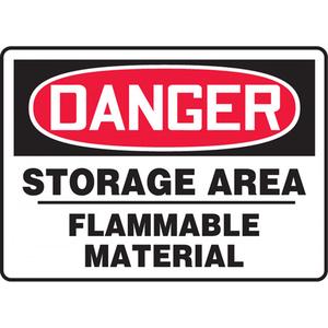 "Storage Area Flammable Material" Sign - Aluminum, 10", 14", Bolt-On, English, Chemicals and Hazardous Materials, Danger; Storage Area Flammable Material