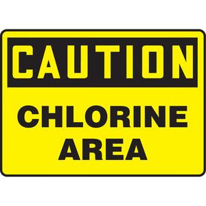"Chlorine Area" Sign - Plastic, 10", 14", Bolt-On, English, Chemicals and Hazardous Materials, Caution; Chlorine Area