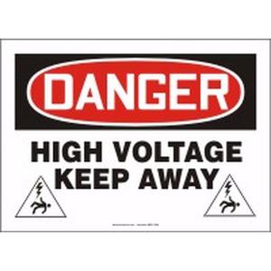"High Voltage" Sign - Aluminum, 7", 10", Bolt-On, English with Pictogram, Electrical, Danger; High Voltage Keep Away w/Pictogram