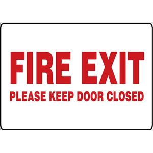 "Fire Exit" Sign - Vinyl, 7", 10", Adhesive, English, Fire and Emergency, Fire Exit Please Keep Door Closed