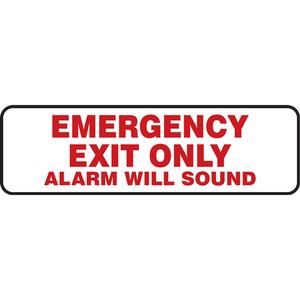 "Emergency Exit Only" Sign - Vinyl, 3", 10", Adhesive, English, Fire and Emergency, Emergency Exit Only Alarm Will Sound