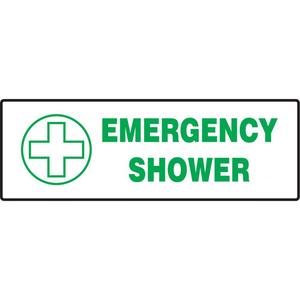 "Emergency Shower" Sign - Aluminum, 5", 14", Bolt-On, English with Pictogram, First Aid, Emergency Shower w/Pictogram