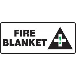 "Fire Blanket" Sign - Plastic, 7", 17", Bolt-On, English with Pictogram, Fire and Emergency, Fire Blanket w/Pictogram