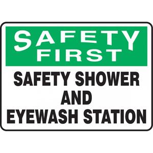 "Safety Shower And Eyewash Station" Sign - Aluminum, 7", 10", Bolt-On, English, First Aid, Safety First; Safety Shower And Eyewash Station