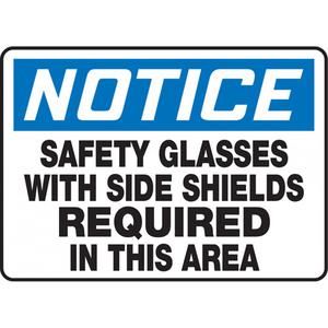 "Safety Glasses With Side Shields Required" Sign - Vinyl, 10", 14", Adhesive, English, Personal Protection, Notice; Safety Glasses With Side Shields Required In This Area