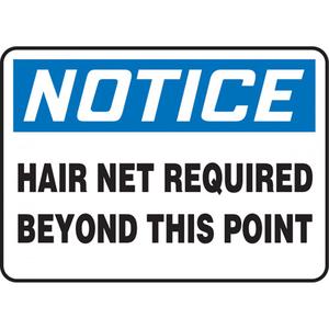 "Hair Net Required" Sign - Aluminum, 7", 10", Bolt-On, English, Personal Protection, Notice; Hair Net Required Beyond This Point