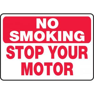 "Stop Your Motor" Sign - Aluminum, 10", 14", Bolt-On, English, Smoking Control, No Smoking; Stop Your Motor