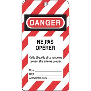 Lockout Tags - Plastic, French, 3", 5-3/4", Danger Ne Pas Opérer
