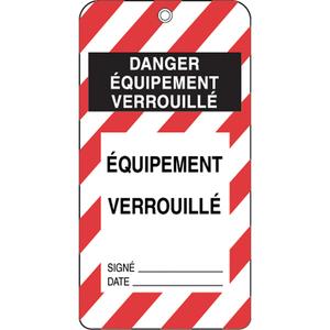 Lockout Tags - Plastic, French, 3", 5-3/4", Danger Équipment Verrouillé