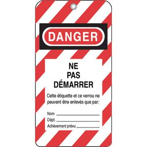 Lockout Tags - Plastic, French, 3", 5-3/4", Danger Ne Pas Démarrer