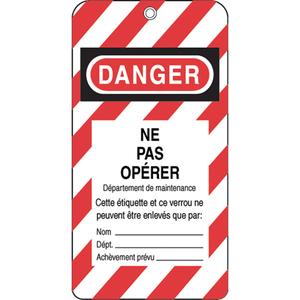Lockout Tags - Plastic, French, 3", 5-3/4", Danger Ne Pas Opérer