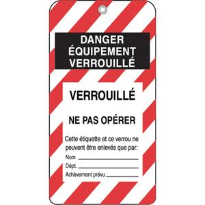 Lockout Tags - Plastic, French, 3", 5-3/4", Danger Équipment Verrouillé