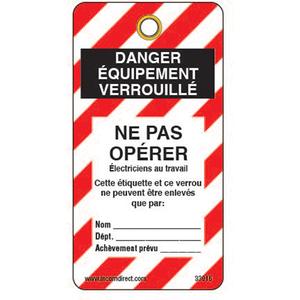 Lockout Tags - Plastic, French, 3", 5-3/4", Danger Ne Pas Opérer