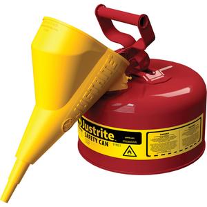 Safety Cans - Steel, 1 US gal., Red, Yellow, Blue, Green, I, FM Approved/UL/ULC Listed, With Funnel, 9 1/2 x 11, 10 Years