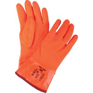 Polar Grip® 23-700 Gloves - Large/9, X-Large/10, Nylon, PVC, Full Dip, Foam Fleece, Rough, 144, Fluorescent orange, Gauntlet