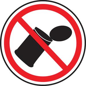 No Garbage CSA Standard Safety Sign - Plastic, Aluminum, 12", 12", Bolt-On, Pictogram, Housekeeping and Hygiene, Do Not Litter Pictogram