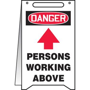 "Persons Working Above" Fold-Ups™ Sign - 20.0", English with Pictogram, Plastic, Upright, Danger; Persons Workign Above w/Upward arrow, 12"