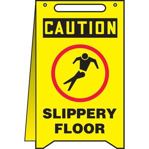 "Slippery Floor" Fold-Ups™ Sign - 20", English with Pictogram, Plastic, Upright, 12"