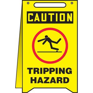 "Tripping Hazard" Fold-Ups™ Floor Sign - 20", English with Pictogram, Plastic, Upright, Caution; Tripping Hazard w/Pictogram, 12"