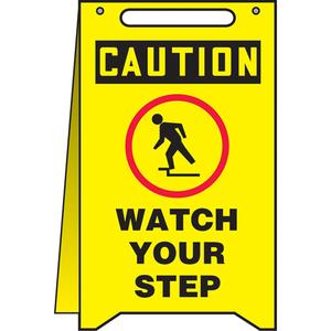 "Watch Your Step" Fold-Ups™ Sign - 20", English with Pictogram, Plastic, Upright, 12"