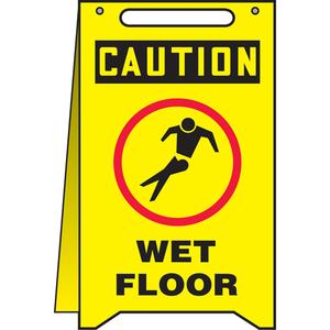 "Wet Floor" Fold-Ups™ Sign - 20", English with Pictogram, Plastic, Upright, Caution; Wet Floor with Pictogram, 12"