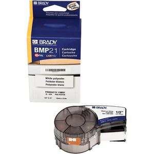 Label Tape - Polyester, Black on White, 252", 0.5", BMP®21