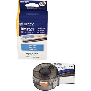 Indoor/Outdoor Label Tape - Vinyl, White on Blue, 252", 0.75", BMP®21
