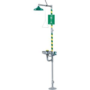 Combination Emergency Shower and Eye/Face Wash Stations - Ceiling-Mount, Stainless Steel, Plastic