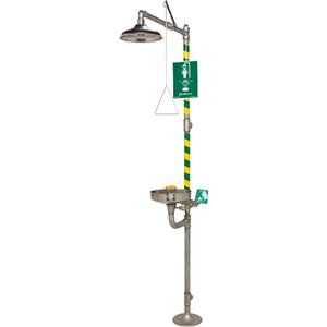 Combination Emergency Shower and Eye/Face Wash Stations - Ceiling-Mount, Stainless Steel, Stainless Steel