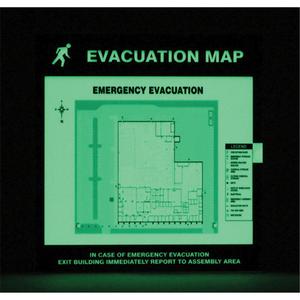 Evacuation Map Holders - Plastic, 11-1/2", 12", Adhesive, English with Pictogram, Fire and Emergency, Evacuation Map, 8-1/2" x 11"