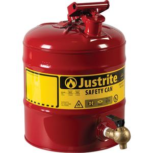 Laboratory Safety Cans - Steel, 5 US gal., Red, I, FM Approved, Control flow lab, 3/4" brass