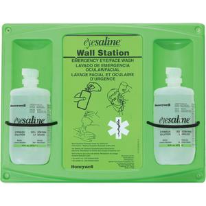 Saline Eyewash Wall Station - Trilingual, Double, Plastic, Trilingual (English/French/Spanish)