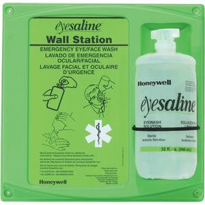 Saline Eyewash Wall Station - Trilingual, Single, Plastic, Trilingual (English/French/Spanish)