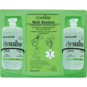 Saline Eyewash Wall Station - Trilingual, Double, Plastic, Trilingual (English/French/Spanish)