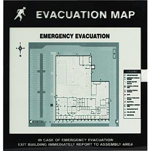 Evacuation Map Holders - Plastic, 11-1/2", 12", Adhesive, English with Pictogram, Fire and Emergency, Evacuation Map, 8-1/2" x 11"