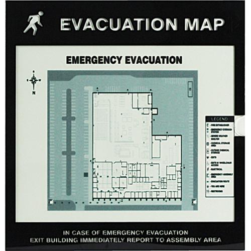 Evacuation Map Holders - Plastic, 15", 17-1/2", Adhesive, English with Pictogram, Fire and Emergency, Evacuation Map, 11" x 17"