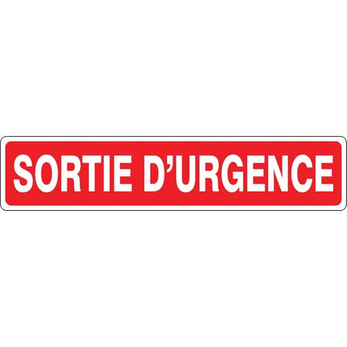 "Sortie d'urgence" Sign - Aluminum, 14", 3", Bolt-On, French, Fire and Emergency, '-20°F to 140°F, 5 years outdoors, Sortie D'Urgence