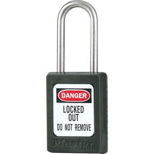 S31 Global Zenex™ Padlocks - Safety Padlock, 1-3/8", 3/16", 1-1/2", 5/8", Thermoplastic, Stainless Steel, Black, Yellow, Keyed Different, 0.23 lbs., 1-1/2"