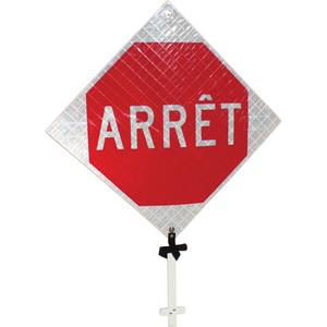 "Arrêt" Pole Sign - Aluminum, 24", 24", Bolt-On, French, Traffic/Construction, Arrêt Pictogram