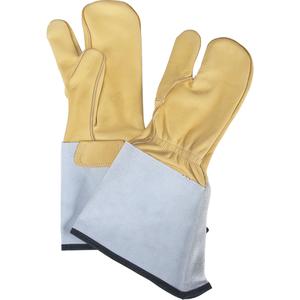 3-Finger Gloves - Large, Medium, X-Large, Unlined, Grain Cowhide, Gauntlet, Leather, Pair, 1