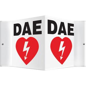 "DAE" Projection™ Sign - Plastic, 6", 8-1/2", Bolt-On, French with Pictogram, First Aid, DAE w/Pictogram, 4", 3D