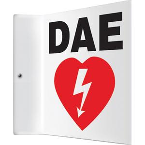 "DAE" Projection™ Sign - Plastic, 8", 8", Bolt-On, French with Pictogram, First Aid, 90°, 1-1/2", DEA w/Pictogram