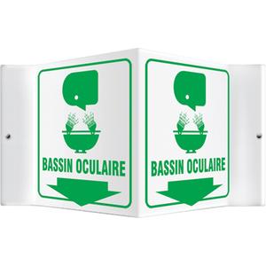 "Bassin Oculaire" Projection™ Sign - Plastic, 6", 8-1/2", Bolt-On, French with Pictogram, First Aid, Bassin Oculaire w/Pictogram and Downward Arrow, 4", 3D