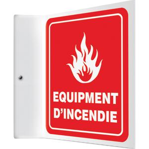 "Équipement d'incendie" Projection™ Sign - Plastic, 8", 8", Bolt-On, French with Pictogram, Fire and Emergency, Équipement D'Incendie w/Pictogram, 1-1/2", 90°