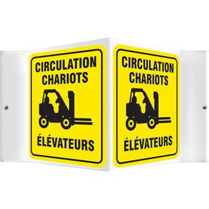 "Chariots élévateurs" Projection™ Sign - Plastic, 6", 5", Bolt-On, French with Pictogram, Industrial Traffic, 3D, Circulation Chariots Élevateurs w/Pictogram, 5", 6"