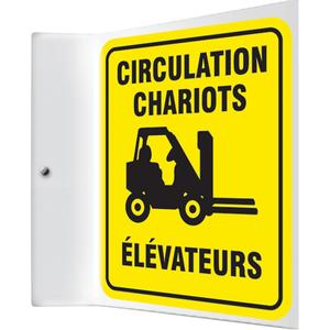 "Chariots élévateurs" Projection™ Sign - Plastic, 8", 8", Bolt-On, French with Pictogram, Industrial Traffic, 8", 1-1/2", Circulation Chariots Élevateurs w/Pictogram, 90°